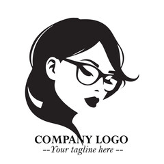 Beautiful Woman with Glasses Logo Symbol in Elegant Minimalist Style and Modern Design