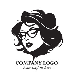 Beautiful Woman with Glasses Logo Symbol in Elegant Minimalist Style and Modern Design