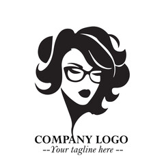 Beautiful Woman with Glasses Logo Symbol in Elegant Minimalist Style and Modern Design