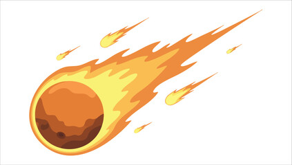 celestial meteor with glowing head and light tail vector art isolated on white background