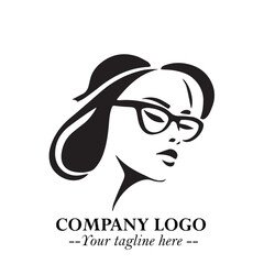 Beautiful Woman with Glasses Logo Symbol in Elegant Minimalist Style and Modern Design