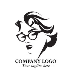 Beautiful Woman with Glasses Logo Symbol in Elegant Minimalist Style and Modern Design