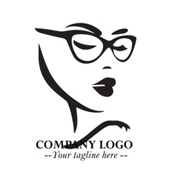 Beautiful Woman with Glasses Logo Symbol in Elegant Minimalist Style and Modern Design