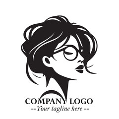 Beautiful Woman with Glasses Logo Symbol in Elegant Minimalist Style and Modern Design