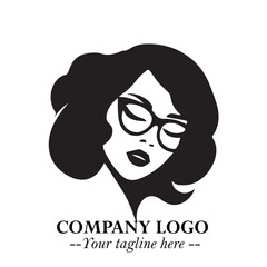 Beautiful Woman with Glasses Logo Symbol in Elegant Minimalist Style and Modern Design