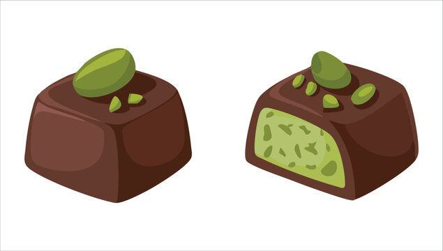 premium Dubai chocolate candies with pistachio paste vector art isolated white