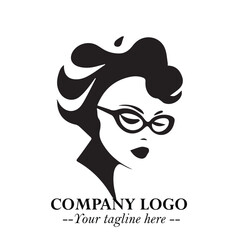Beautiful Woman with Glasses Logo Symbol in Elegant Minimalist Style and Modern Design