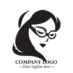 Beautiful Woman with Glasses Logo Symbol in Elegant Minimalist Style and Modern Design