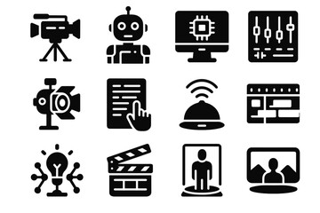Camera spotlight production icon futuristic motion icons vector holographic robotic board studio