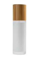Glass container for cosmetics or medicines with wooden lid with blank label