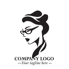 Beautiful Woman with Glasses Logo Symbol in Elegant Minimalist Style and Modern Design