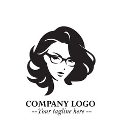 Beautiful Woman with Glasses Logo Symbol in Elegant Minimalist Style and Modern Design