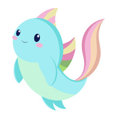 Adorable cartoon fish with pastel rainbow fins and tail on a white background vibrant cute illustration