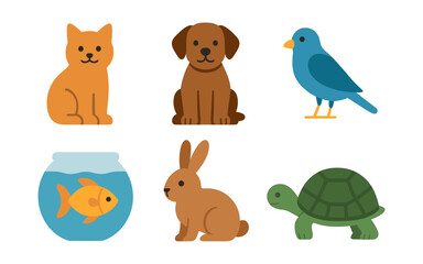 Naklejka premium Colorful flat design illustrations of cute domestic animals