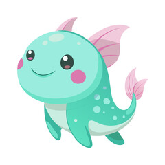 Cute blue cartoon fish with pink accents vector illustration isolated on white background perfect for children designs and decorations