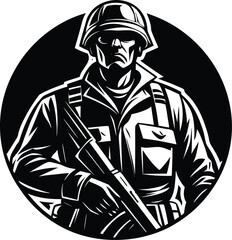 Silhouette of military army with weapons, usa men soldiers with rifle, salute soldier and american veteran. Independence or memorial day background with army soldier silhouette. Pride and honor symbol