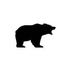 Bear roaring silhouette vector flat design on white background.