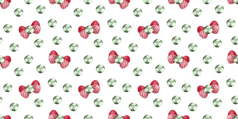 Christmas seamless pattern featuring bows and ornaments for festive fabric designs