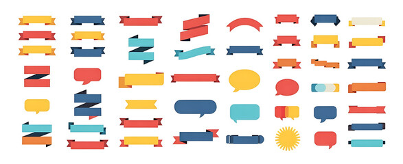 Colorful Vector Ribbon Banners. Set of Ribbons Banners with Label, Tag and Quality Badges. Banners set and colorful Ribbon, isolated on white background. Ribbon Banner in modern simple flat design
