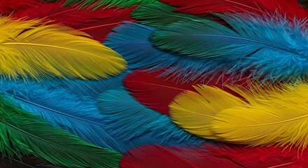 Colorful feathers arranged creating a vibrant textured background design