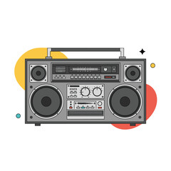 Fototapeta premium Vintage boombox music player with speakers and cassette deck on a white background.