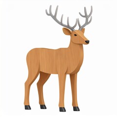 Obraz premium Wooden Carved Deer Sculpture with Antlers Isolated on White Background