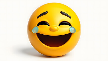 3D Laughing Crying Emoji Icon on White Background - Joyful Reaction Shot