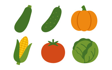 Colorful flat design vegetables set with tomato, pumpkin, and corn