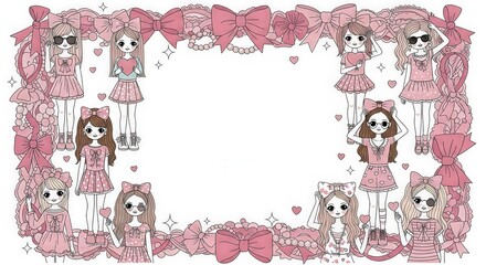 Adorable Anime Style Dolls Adorned with Pretty Pink Bows
