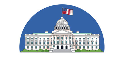 Iconic American capitol building illustration with waving flag for patriotic campaigns and government projects, evoking trust and national pride, perfect for branding