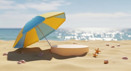 Summer Beach Scene With Umbrella And Display Stand