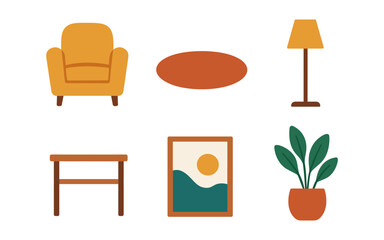 Fototapeta premium Modern minimalist home decor elements set featuring furniture and accessories