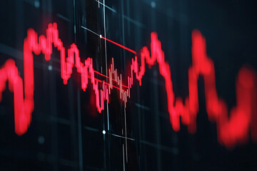 Red Graph Showing Decline in Financial Data on Dark Background