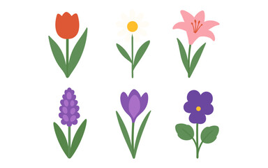 Obraz premium Set of minimalist floral icons with six blooms on light background