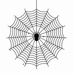 Fototapeta premium Spooky black spider web with a central spider illustration on white background