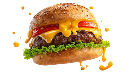 fresh tasty burger isolated on transparent background