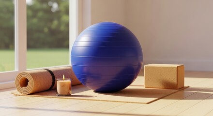 Yoga Mat Exercise Ball and Candle for Home Workout