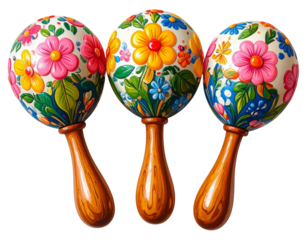 Colorful Folk Art Flower Design Wooden Maraca Musical Instrument