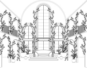 Obraz premium vector illustration of a city hall with trees