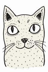 Whimsical Hand-Drawn Cat Face Illustration with Retro Charm