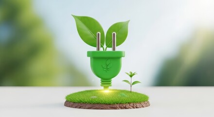 Green Energy Concept With Growing Plant and Electrical Plug