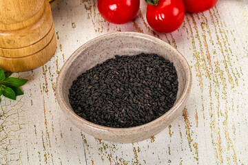 Black sesame seeds in the bowl