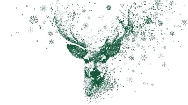 Deer head with falling snowflakes, winter theme