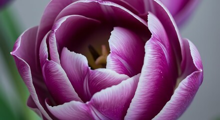 Close up of vibrant purple tulip flower in full bloom botanical macro