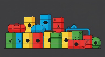 Obraz premium Colorful oil barrels illustration representing industry and energy resources