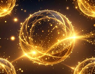 Glowing orbs with intricate golden light patterns and stellar dust