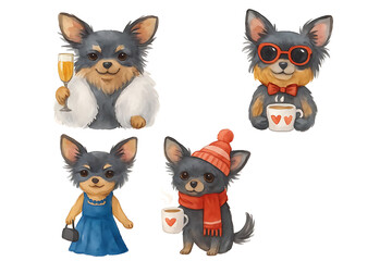 Beautiful set with two cute hand drawn dog illustrations. Party dogs