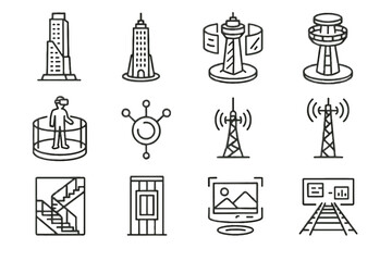 Nodes led control staircases tower antennas vector observation virtual icon data icons