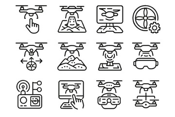 Communication autonomous flight system drone scout digital icon advanced vector module