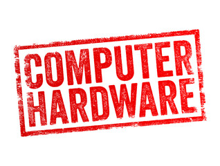COMPUTER HARDWARE - bold distressed stamp-style text inside a rectangular border on a clean background, giving a strong industrial and technical look suitable for tech themes